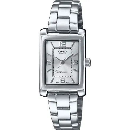 Casio Classic zegarek damski prostokąt srebrny na bransoletce LTP-1234DD-7AEF