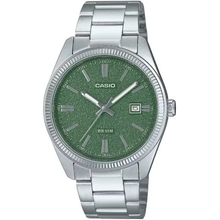 Casio Classic zegarek srebrny na bransolecie z zieloną tarczą MTP-1302DA-3A