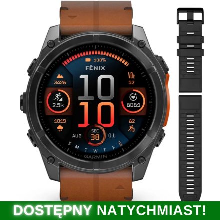 Zegarek Garmin Fenix 8 51mm AMOLED czarny z brązowym paskiem ZESTAW
