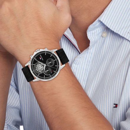 Tommy Hilfiger Stewart zegarek męski na pasku z czarna tarczą 1710605