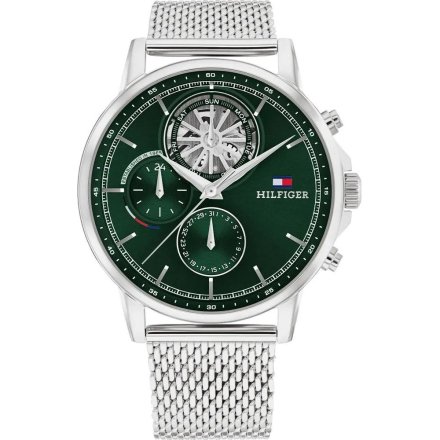 Tommy Hilfiger Stwerat zegarek męski srebrny z zieloną tarczą 1710608