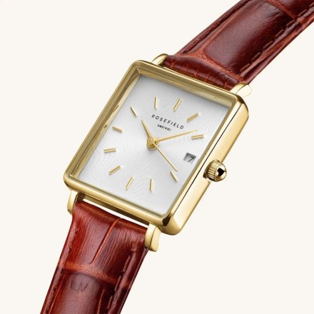 Rosefield Boxy XS zegarek damski złoty z brązowym paskiem QWBLG-Q55 