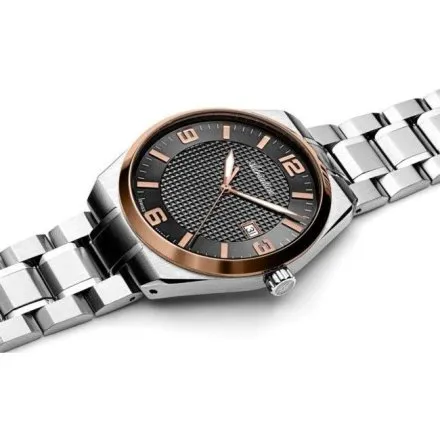 Adriatica zegarek męski srebrny z różowozłota otoczka i czarna tarcza A8343.R156Q