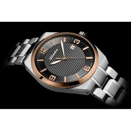 Adriatica zegarek męski srebrny z różowozłota otoczka i czarna tarcza A8343.R156Q