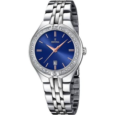 Festina Mademoiselle zegarek damski srebrny niebieska tarcza 16867/5