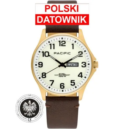 Pacific Polska SMA-1073D-05 brązowy męski zegarek z orłem i polskim datownikiem