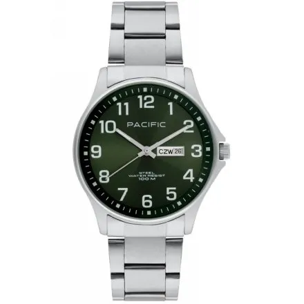 Pacific Polska SMB-1073D-04 zielony męski zegarek z bransoletką i polskim datownikiem