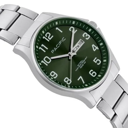 Pacific Polska SMB-1073D-04 zielony męski zegarek z bransoletką i polskim datownikiem
