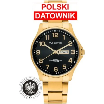 Pacific Polska SMB-1073D-06 złoto-czarny męski zegarek z orłem i polskim datownikiem