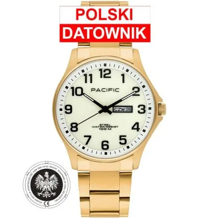 Pacific Polska SMB-1073D-05 złoty męski zegarek z orłem i polskim datownikiem
