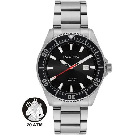 Pacific Poseidon SMPB-2001-01 czarny męski zegarek na bransolecie wodoodporny 200M
