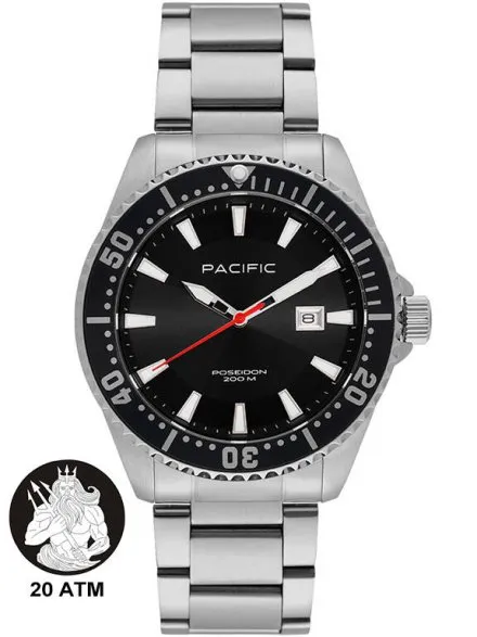 Pacific Poseidon SMPB-2001-01 czarny męski zegarek na bransolecie wodoodporny 200M