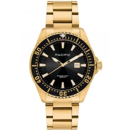 Pacific Poseidon SMPB-2001-03 złoty męski zegarek na bransolecie wodoodporny 200M
