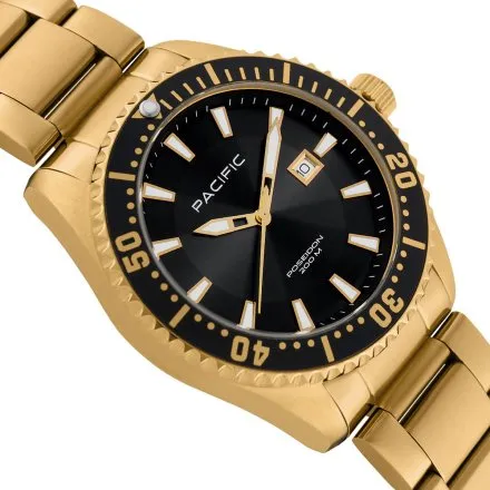 Pacific Poseidon SMPB-2001-03 złoty męski zegarek na bransolecie wodoodporny 200M