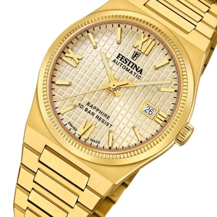 Festina Swiss Made 20032/2 Zegarek Męski Automatyczny złoty ze złotą tarczą