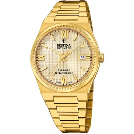 Festina Swiss Made 20032/2 Zegarek Męski Automatyczny złoty ze złotą tarczą