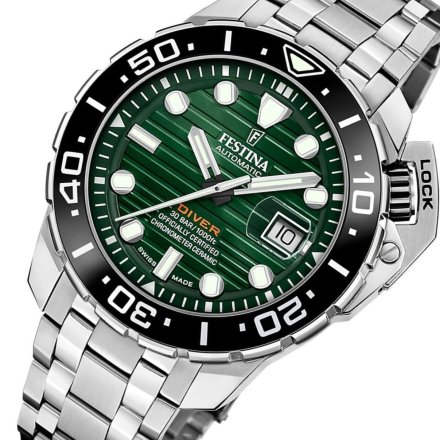 Festina Swiss Made 20043/4 Zegarek Męski Automatyczny Diver z zieloną tarczą