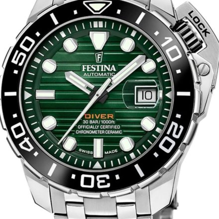 Festina Swiss Made 20043/4 Zegarek Męski Automatyczny Diver z zieloną tarczą