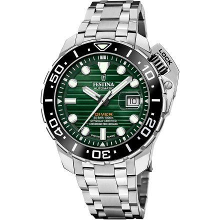 Festina Swiss Made 20043/4 Zegarek Męski Automatyczny Diver z zieloną tarczą