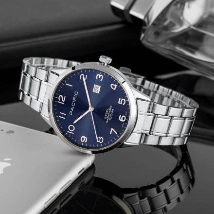 Srebrny męski zegarek na bransolecie PACIFIC SSMB-1107D-03