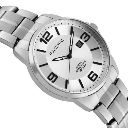 Srebrny męski zegarek na bransolecie PACIFIC SSMB-1108D-01
