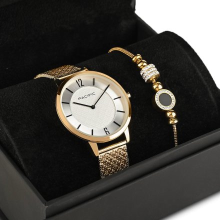 Komplet na prezent złoty elegancki zegarek damski + bransoletka PACIFIC X6190-03