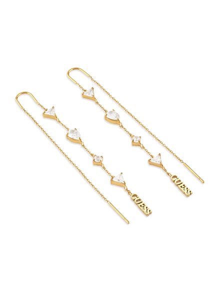 Guess WONDERLIGHTS złote kolczyki wiszące długie logo kryształy JUBE04412JW