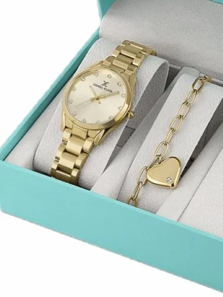 Komplet na prezent złoty zegarek damski + biżuteria Daniel Klein DK113570-2