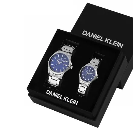 Zegarki dla par komplet srebrny na bransolecie granatowa tarcza Daniel Klein DK113575-3