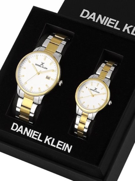 Zegarki dla par komplet srebrno-złoty na bransolecie Daniel Klein DK113576-3