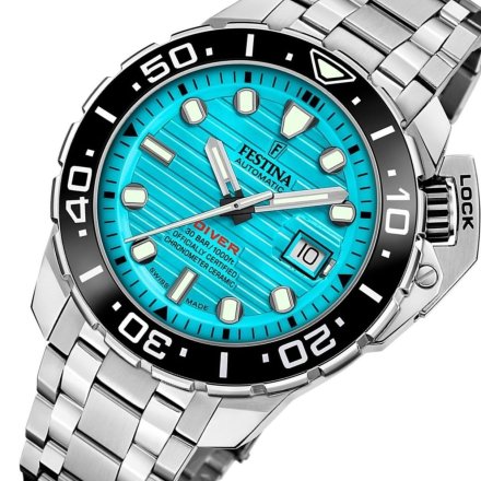 Festina Swiss Made 20043/5 Zegarek Męski Automatyczny Diver z turkusową tarczą