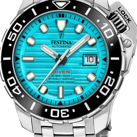 Festina Swiss Made 20043/5 Zegarek Męski Automatyczny Diver z turkusową tarczą