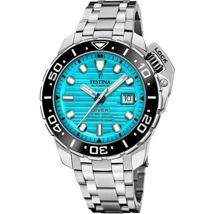 Festina Swiss Made 20043/5 Zegarek Męski Automatyczny Diver z turkusową tarczą