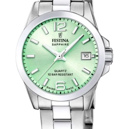 Festina Classic Bracelet 20049/2 zegarek damski srebrny zielona tarcza z datownikiem