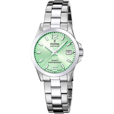 Festina Classic Bracelet 20049/2 zegarek damski srebrny zielona tarcza z datownikiem