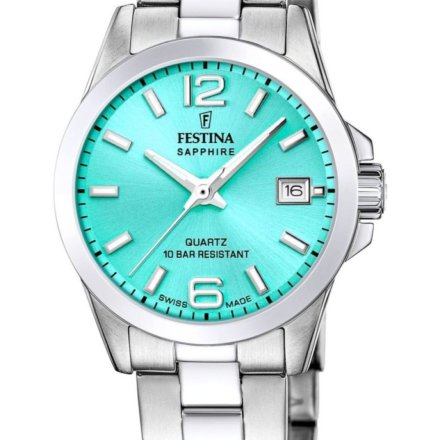 Festina Classic Bracelet 20049/4 zegarek damski srebrny błękitna tarcza z datownikiem