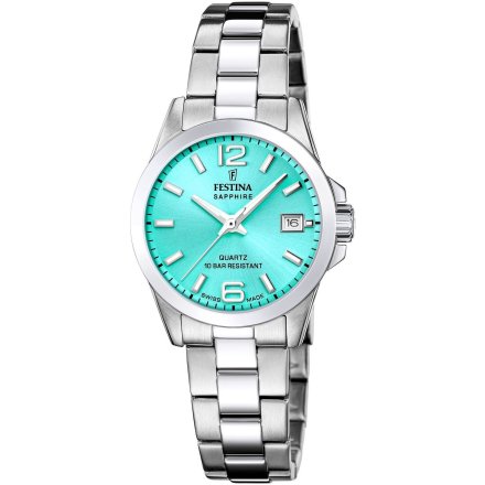 Festina Classic Bracelet 20049/4 zegarek damski srebrny błękitna tarcza z datownikiem