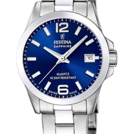 Festina Classic Bracelet 20049/5 zegarek damski srebrny granatowa tarcza z datownikiem
