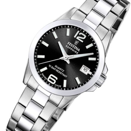 Festina Classic Bracelet 20049/6 zegarek damski srebrny czarna tarcza z datownikiem