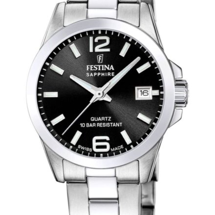Festina Classic Bracelet 20049/6 zegarek damski srebrny czarna tarcza z datownikiem