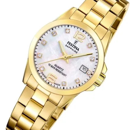 Festina Classic Bracelet 20050/1 zegarek damski złoty z perłową tarczą