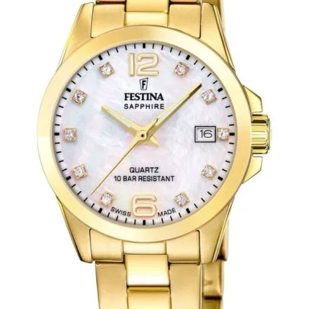 Festina Classic Bracelet 20050/1 zegarek damski złoty z perłową tarczą