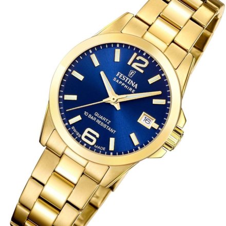 Festina Classic Bracelet 20050/3 zegarek damski złoty z granatową tarczą z datownikiem