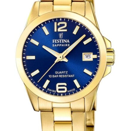 Festina Classic Bracelet 20050/3 zegarek damski złoty z granatową tarczą z datownikiem