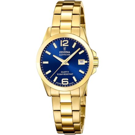 Festina Classic Bracelet 20050/3 zegarek damski złoty z granatową tarczą z datownikiem