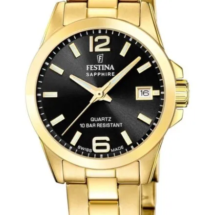 Festina Classic Bracelet 20050/4 zegarek damski złoty z czarną tarczą z datownikiem