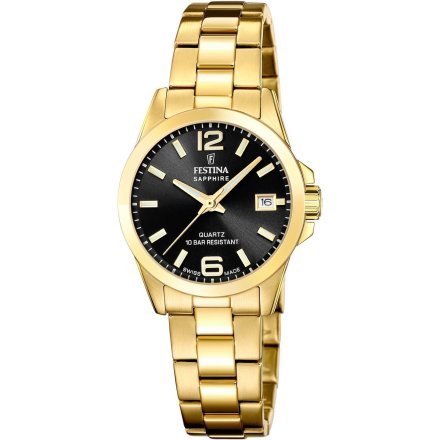 Festina Classic Bracelet 20050/4 zegarek damski złoty z czarną tarczą z datownikiem