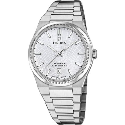 Festina Swiss Made 20051/1 Zegarek Męski srebrny ze szkłem szafirowym