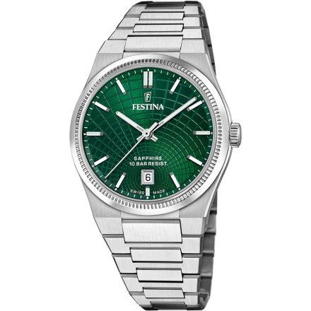 Festina Swiss Made 20051/5 Zegarek Męski srebrny z zieloną tarczą
