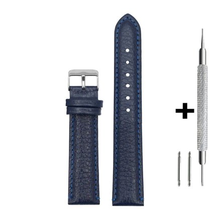 Granatowy pasek 24 mm skórzany DILOY P205.24.05 + GRATIS dwa teleskopy i narzędzie